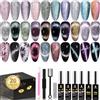 Clara Colors Cat Eye Smalto Set 20 Colori Glitter Olografico Serie Galaxy - Kit Con 4 Magneti, Base Bianco Nero e Top Coat - Gel Soak Off UV LED
