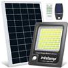 INTELAMP Faro Led Esterno Con Pannello Solare, 12000mAh Fari Solari a Led da Esterno 3000LM Impermeabile Lampione Solare Esterno con Telecomando e Sensore Crepuscolare,Funzione timer, cavo da 5M