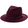 Comhats Cappello in feltro unisex Fedora per uomo e donna inverno lana Trilby Hat con tesa maschile Panama Mafia, cappello in feltro Trilby., 00780_vino rosso, L