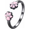 Qings Anello Regolabile Impronta di Zampa in Argento Sterling 925, Placcato Nero Oro Animale Aperto Anello Smalto Rosa Gatto Anello Regalo di Compleanno per Donna Ragazze