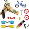 Morofme Kit per skatepark, 17 pezzi, per skateboard, skatepark, mini dito, rampa per skateboard da bicicletta, scooter Tiny Swing Board Fingerboard Ramps Deck Training Prop