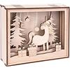 Rayher kit montaggio cornice 3D in legno, unicorno scena invernale, legno naturale certificato FSC, 15,5x3,8x12,5cm, 12 pezzi, 46600505