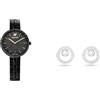 Swarovski Cosmopolitan Orologio, con CristalliSwarovski e Bracciale di Metallo, Finitura in Nero, Meccanismo al Quarzo, Nero & Creativity Orecchini a Lobo Circolari, Placcati in Tonalità Rodio Lucido