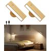 DetarZinLED Lampada da Parete Interno,2 Pack Applique Legno a Batteria,Lampada da Lettura Ricaricabile,Lampada Senza Fili Touch,Rotazione a 360°,Moderno Luci LED a muro per Soggiorno,Corridoio