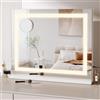 Dripex Specchio Trucco Hollywood 58 X 46 CM, da Tavolo o da Parete, Tre Colori di Luce e Funzione di Luminosità Regolabile con Controllo Tattile, con Ingrandimento 5X, Bianco