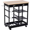 HOMCOM Carrello Cucina Portafrutta con Ruote Cassetti e Portabottiglie Salvaspazio in Legno MultifunzioneNero 74x37x76cm|Aosom