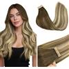 GOO GOO Extension Capelli Veri Biadesivo, 35cm 50g 20pcs Ombreggiatura dal Castano Noce al Castano Cenere e al Biondo Candido Extension Capelli, Remy Extension Biadesive Capelli Veri