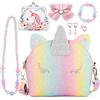 JYPS Unicorn Purse per Bambine, 7pcs Cute Kids Borsa Crossbody con Bambini Dress Up Jewelry Set Fingere Giocare Accessori, Regali di Compleanno Unicorno Regali Giocattolo per Ragazza