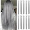 LUCKSWET Extension per capelli grigi clip in per ragazze da 22 pollici colorati capelli dritti per feste highlights colorati accessori per capelli per bambini donne (10 pezzi grigio)