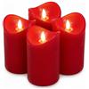 ToCi 4 x Candele a LED Rosso Chiaro 7,5 x 12,5 cm - Candele in vera cera senza fiamma con fiamma mobile e timer - Candele cilindriche con luce LED per l'Avvento, decorazione, lume per la tomba, uso