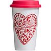 Premier Chickadee Mug Termica da Viaggio con Tappo, Porcellana/Silicone, Rosso, 330 ml