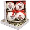 Ciao- Set 4 sfere decoupage ornamentali Cute Winter Owls (Ø7,5cm) con nastro in tessuto per albero di Natale in giftbox