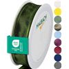 Halbach Seidenbänder Nastro regalo di alta qualità con bordo in filo, larghezza 25 mm, lunghezza 25 m, certificato Öko-Tex 100, prodotto in Germania, colore: verde scuro
