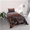 Italian Bed Linen Parure Copripiumino stampa digitale GOODNIGHT - Made in Italy 100% microfibra con trattamento Mano Pesca - Sacco Piumino letto Singolo 150x200 cm con patella + 1 federa - MANHATTAN
