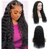 Jreitsere Parrucca Donna Capelli Veri Umani Lunghi 4x4 Lace Front Wig Deep Wave Human Hair Wigs 150% Density Parrucca Nera Liscia 22 Pollici