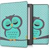 kwmobile Custodia eReader Compatibile con Kobo Aura H2O Edition 2 Cover - eBook Reader Flip Case - turchese/marrone/menta - Civetta dormiente