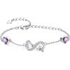 Qings Bracciale Infinito Donna Argento 925 con Ametista Bracciali Febbraio Cuore Pietre di Nascita Braccialetto Regolabile Infinity ECG, Viola Gemma Gioielli Regalo di San Valentino per Moglie Ragazze