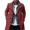PAIDAXING Junction Forest Jacket Uomo Casual manica lunga Cardigan di lana di media lunghezza elegante stampa scozzese colletto rovesciato cappotto con tasche Giacca tecnica da uomo, Rosso-A, S