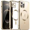 JETech Cover Trasparente Morbida per iPhone 12 Pro Max 6,7 Pollici, Obiettivo per Fotocamera Protezione Completa, Compatibile con MagSafe Ricarica Wireless, Custodia Placcatura con TPU (Oro)