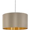 Eglo Maserlo Lampadario, lampada a sospensione in tessuto a 1 luce, lampada a sospensione in metallo in argento e tessuto grigio tortora, oro, attacco E27, diametro 38 cm