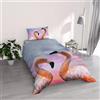 Italian Bed Linen Parure Copripiumino stampa digitale GOODNIGHT - Made in Italy 100% microfibra con trattamento Mano Pesca - Sacco Piumino letto Singolo 150x200 cm con patella + 1 federa - FLAMINGO