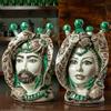 CERAMICHE CALTAGIRONE Teste di Moro in Ceramica siciliana di Caltagirone Donna-Uomo Ornato verde 33 cm