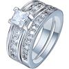Stfery Fascia di fidanzamento con zirconia cubica, anello nuziale in argento a doppio strato elegante gioielli da donna, N 1/2, Zirconia cubica