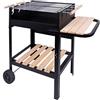 AKTIVE Barbecue carbone e legna a doppia griglia 100,5x40x88,5 cm 3 altezze regolabili 2 ruote incorporate per un facile trasporto Finiture in metallo smaltato e legno