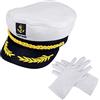 PERFETSELL Cappello da Capitano Cappello Marinaio per Adulti con 1 Paio di Guanti Capitano Cappello Marinaio per Travestimenti per Donne Uomini per Festa di Carnevale Feste in Maschera Cosplay