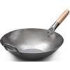 Craft Wok Wok piatto in acciaio al carbonio martellato a mano con manico in legno e acciaio (35,5 cm, fondo piatto) / 731W316