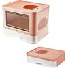 SHISHI Lettiera Gatto Chiusa Grande con Paletta e Spazzola Massaggiante, Lettiera Gatti Nascosta, Casetta Lettiera con Vassoio Estraibile, Toilette per Gatti Portatile, Fino a 7 kg (Rosa L 48,5×38×36,5 cm)