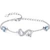 Qings Bracciale Infinito Donna Argento 925 con Aquamarina Bracciali Marzo Cuore Pietre di Nascita Braccialetto Regolabile Infinity ECG, Blu Gemma Gioielli Compleanno Regalo per Mamma Donne Ragazze