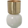 DRW Vaso da tavolo in metallo smaltato bianco e oro 23x23x36 cm