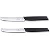 Victorinox Swiss Modern, Set di 2 coltelli da tavola e pomodori, con taglio ondulato, 12 cm, in acciaio inox, colore: Nero