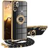 XCYYOO Cover Huawei P30 Pro con Cordino, Custodia Huawei P30 Pro con Tracolla, Elettrolitica Antiurto Case 360°Metallo Ring Kickstand Litetettiva Auto,Cover Huawei P30 Pro Silicone con cord -Nero