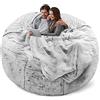 YudouTech Fodera per Sedia a Sacco di Fagioli(Solo Fodera, Senza Riempimento), Fodera per Divano Letto Pigro Rotondo Morbido Soffice Velluto PV Lavabile Mobili,5ft/150cm grigio neve