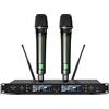 Depusheng DR666 Microfono wireless professionale Karaoke Doppio microfono senza fili palmare, scocca in metallo, ricezione a lunga distanza 100 metri, dedicato per il palcoscenico del bar