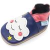 Dotty Fish Scarpine in Pelle Prima Infanzia. Scarpe Bimbi per Primi Passi con Suola Scamosciata. Bianco con Stella Arcobaleno. 0-6 Mesi (17 EU)
