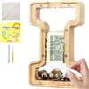 Lakpopya Salvadanaio in Legno per Bambini Salvadanaio Lettre Personalizzato di A-Z Salvadanaio Apribile Trasparente per Decorazione Regalo Battesimo (I)