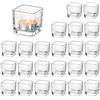 Glasseam Set di 24 Portacandele in Vetro Trasparente, Portacandele Quadrati di Piccole Dimensioni, Portacandele Natalizi per Il Tavolo del Soggiorno, Portacandele Moderni per Centrotavola di Nozze