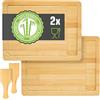 DuneDesign Alleskönner con vaschetta di raccolta: set da 2 taglieri in bambù 30 x 22 cm tagliere in legno per la cucina tagliere grande