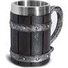 VOSSOT Nordic Viking Rune - Boccale da birra, in legno di quercia, misura grande, con acciaio inox, legno e resina, 3D, per uomini, regalo per la festa del papà, 550 ml