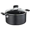 Lagostina Tempra Casseruola Fonda 2 Maniglie con Coperchio in Vetro, Antiaderente Multistrato, Adatta All'Induzione, Alluminio, Nero, Diametro 20 cm