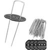 Fayemint 50 Pezzi Picchetti Giardino, Picchetti a U in Acciaio, Ancoraggi da Terra Stabili con 50 Dischi Tampone per ii Fissaggio di Tessuto e Reti di Erbacce,150mm di Lunghezza, 25mm di Larghezza, Ø 2,7mm