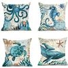 Rwoora Federe per Cuscini Spiaggia Oceano 45 x 45 cm,4 federe con tartaruga di mare, corallo, ippocampo, balena, polpo, per cuscini decorativi per la casa per cuscini per divano e divano