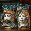 CERAMICHE CALTAGIRONE Teste di Moro in Ceramica siciliana di Caltagirone Donna-Uomo Decoro Palermo 33 cm