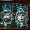 CERAMICHE CALTAGIRONE Teste di Moro siciliane in Ceramica di Caltagirone Donna Blu Sicilia 33 cm