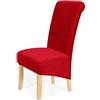 Homaxy Fodera elasticizzata in velluto per sedia, in tessuto peluche di elastan a pelo corto, a tinta unita, per la decorazione della casa, Velluto, Rosso, Set of 6 (Large)