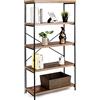 COSTWAY Libreria a 5 Piani, Scaffale Industriale in Legno con Struttura in Metallo, Aste di Sostegno a X Dispositivo Antiribaltamento, per Soggiorno Ufficio, 79x35x160 cm (Marrone)