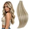 RUNATURE Extension Biadesive Capelli Veri Castano con Biondo 20pcs #8P60 | Extension Biadesive Capelli Veri Castano Chiaro con Riflessi Biondo Medio 30cm 30g，Dritto,Lisci